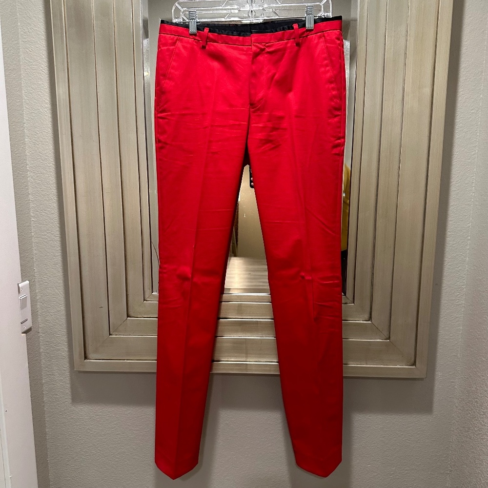 Topman suit trousers in Red with black satin finish size 32L